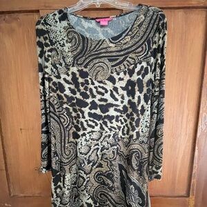 NWT Sunny Leigh Brown Black Animal Print Dress L